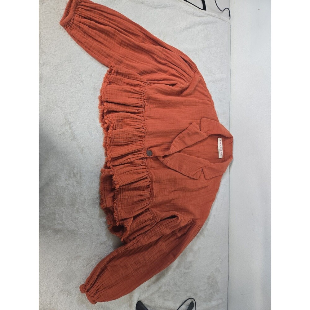 People Lyra Tiered Bed Jacket Rust Orange Crinkle Gauze Cropped Size S